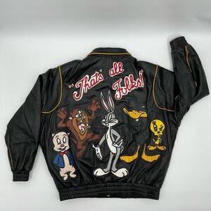 Vintage 1992 Looney Tunes Leather Jacket Top Line USA “That’s All Folks”